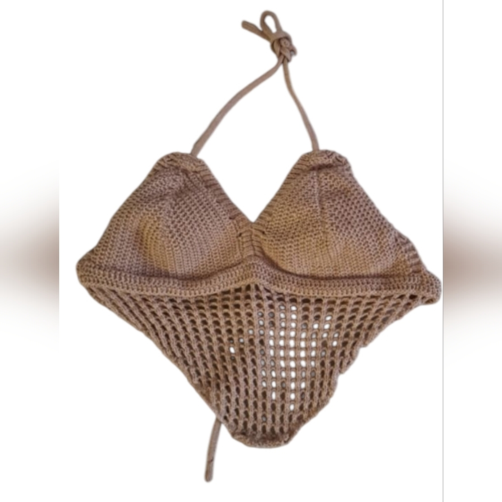 Fashion Nova Tan Crochet Halter Top / Bikini